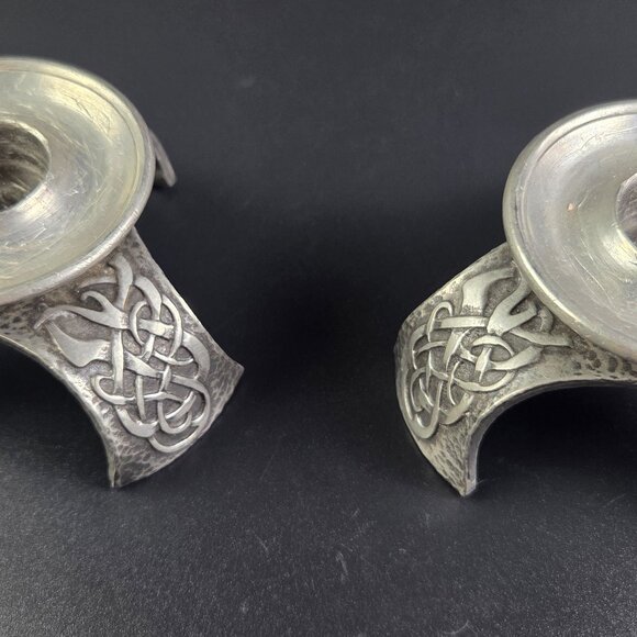 Vintage Open Ocean Celtic Design Pewter Candleholders – Set of 2 - Picture 4 of 11